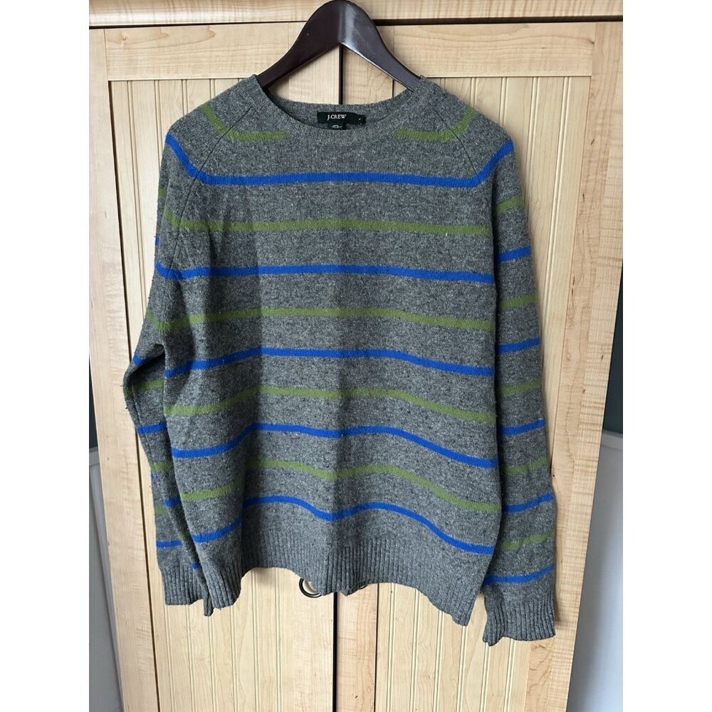 VTG J. Crew Unisex Gray Blue Crewneck 100% Lambs Wool Sweater Preppy *READ*